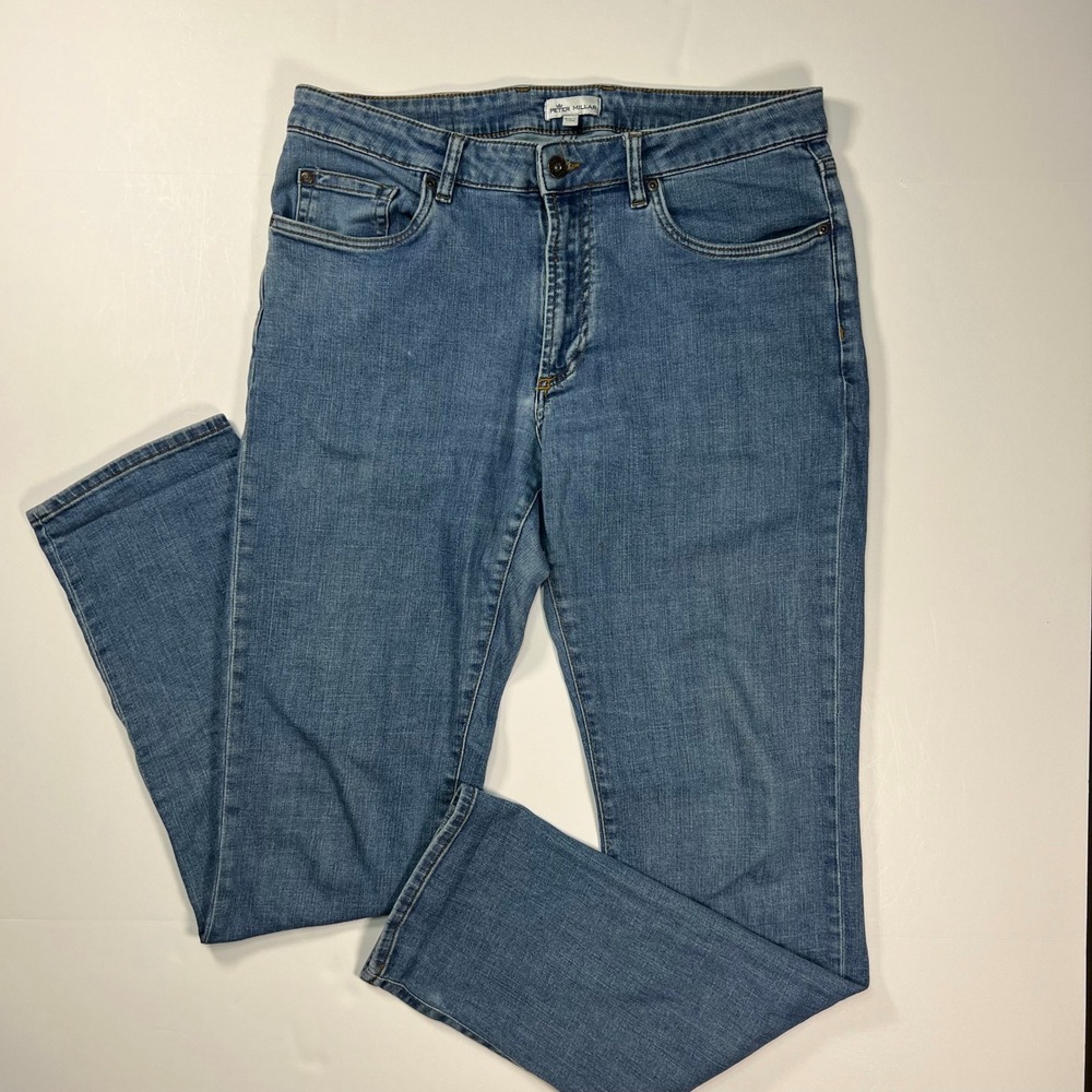 Peter Millar Jeans Mens 34 Blue Straight Leg Medium Wash Denim Pants Crown logo